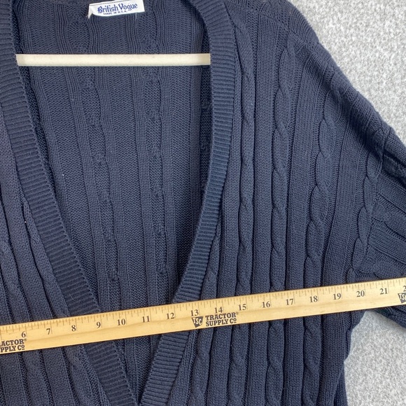 Vtg British Vogue cable knit cardigan L black fisherman academia preppy grunge - Picture 3 of 6